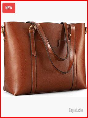 Genuine Leather Tote Bag with Adjustable Shoulder Strap Large Capacity